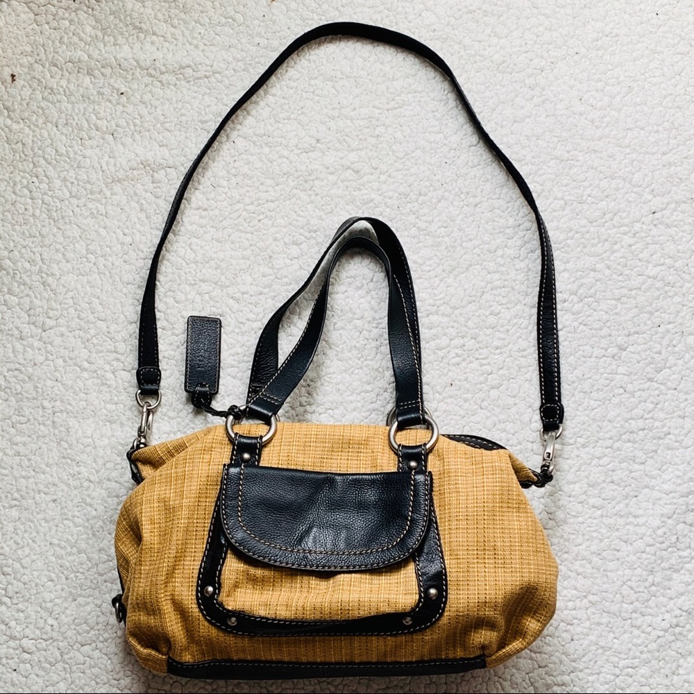 Fossil Vintage Woven/Black Leather Trim Satchel